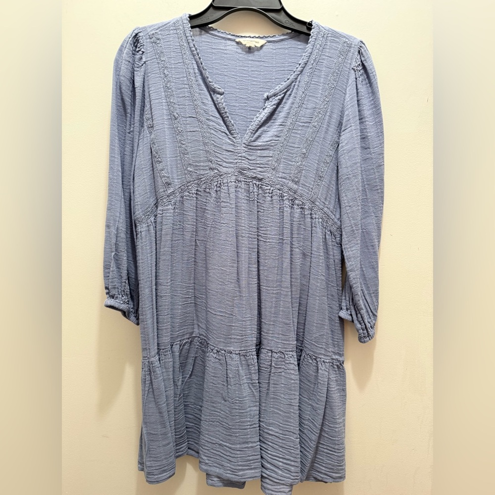 Lucky Brand Light Blue Gauze Tiered V-Neck Dress